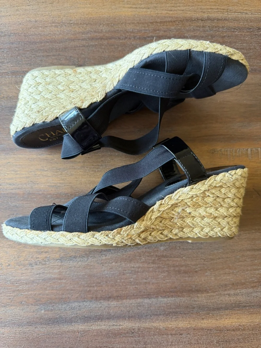 Champs Black Crisscross Espadrille Wedge Sandals